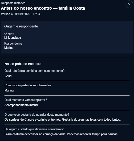 Resposta de Marina no Fotivo: acompanhamento infantil, preferências e pausas para Clara.