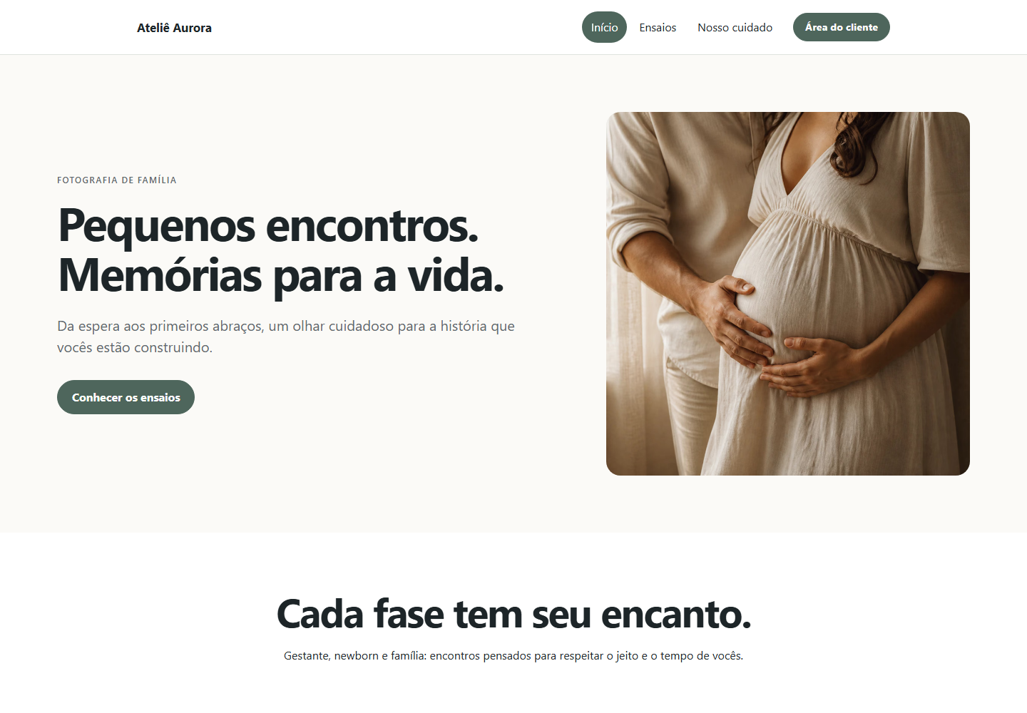 Site de fotografia de família do Ateliê Aurora, criado no Site Builder do Fotivo.